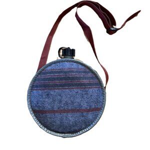Vintage Round Striped Fleece Metal & Plastic Canteen, Long Strap, Retro Gear